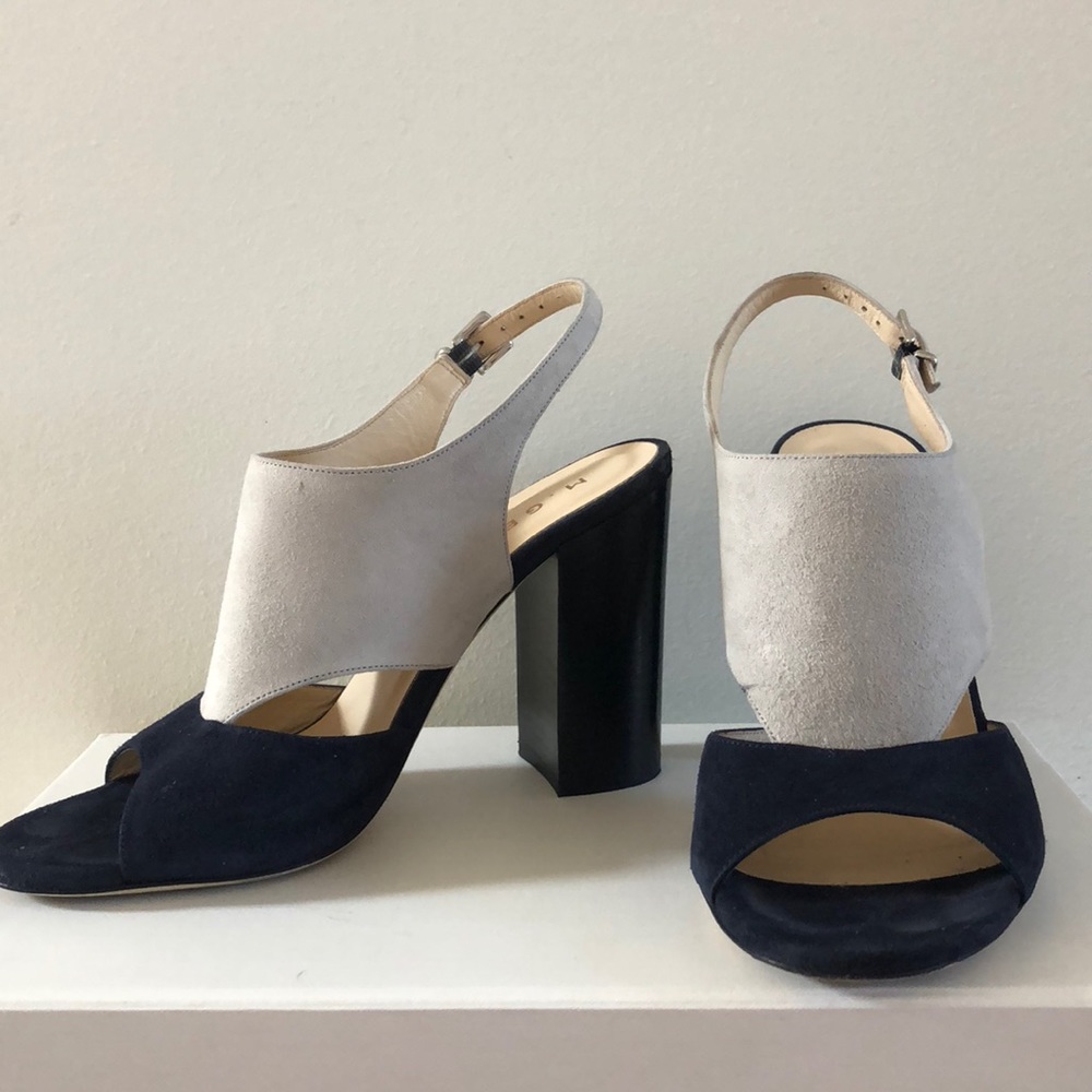 M.GEMI Navy and Grey slingback open toe heel